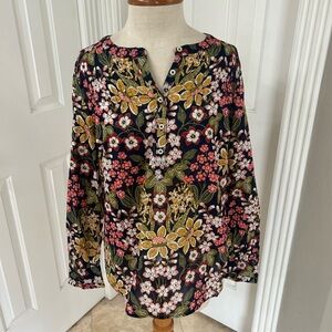 Talbots Pink and Yellow Blouse with Mandarin Collar and Relaxed Fit